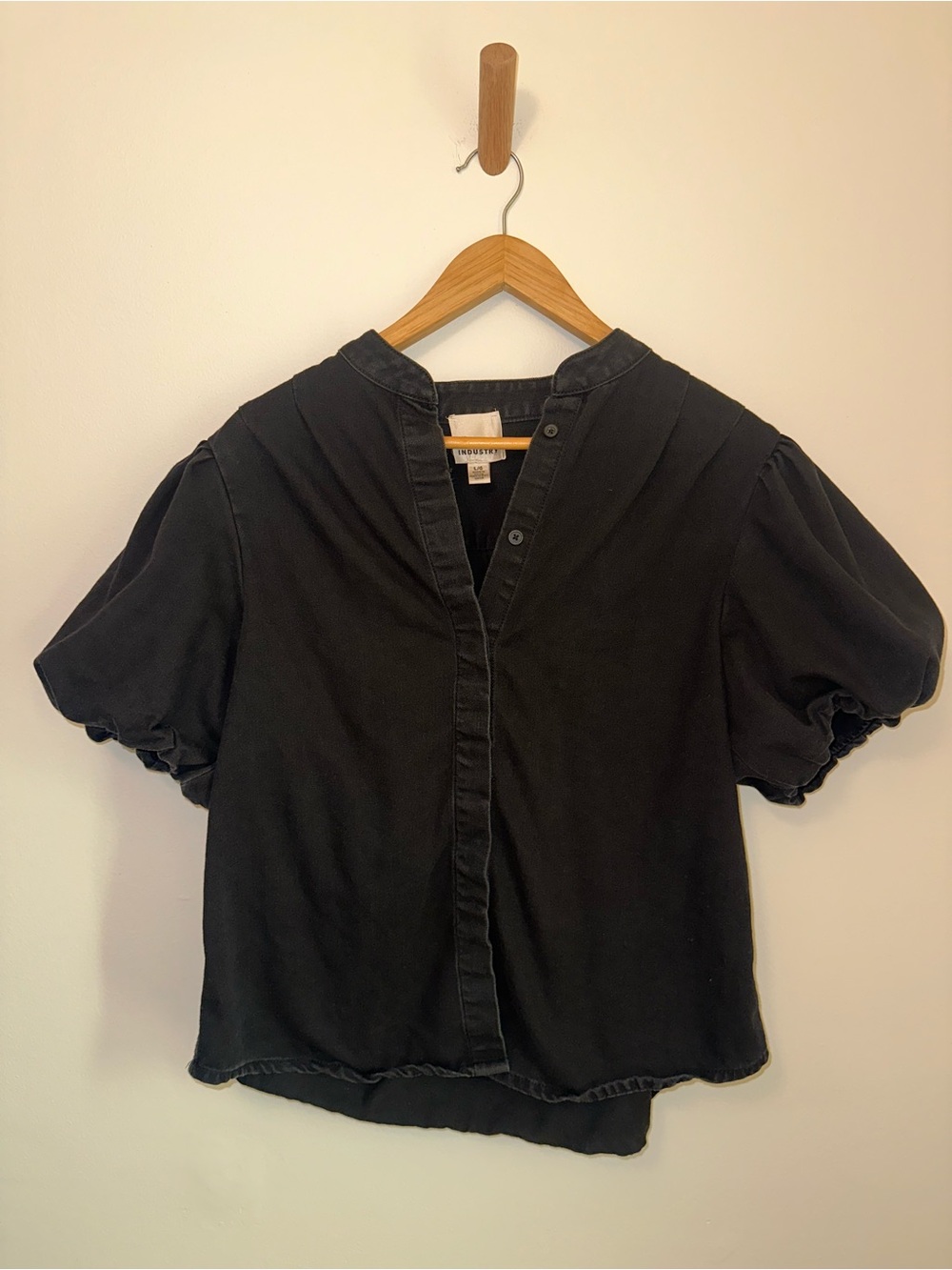 Industry Republic Clothing 100% Cotton Black Puffed Sleeve Top